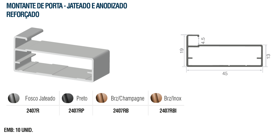 2407R - MONTANTE JATEADO FOSCO PRATA